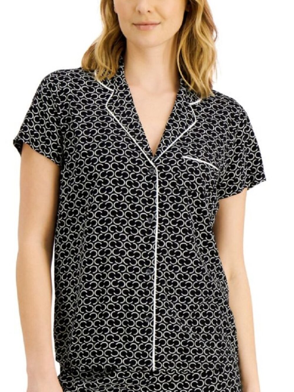 Alfani Womens Printed Notch Collar Pajama Top Only,1-Piece